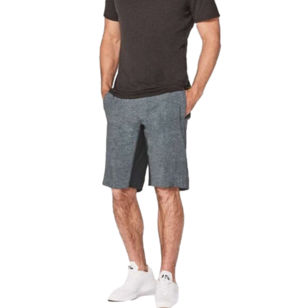 Lululemon T.H.E. Short Linerless in Heathered Texture Printed Grey Deep Coal